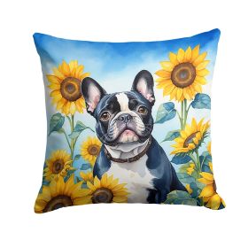 French Bulldog in Sunflowers Throw Pillow Machine Washable, Indoor Outdoor Decorative Pillow for Couch, Bed or Patio, 14Hx14W