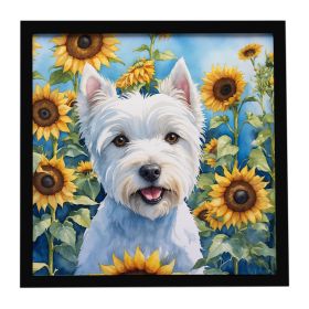Westie in Sunflowers Framed Metal Print Bathroom, Kitchen, Office, Home Decor Wall Art Ready to Hang, Square, 8X8