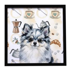 Blue Merle Pomeranian Coffee Bar Framed Metal Print Bathroom, Kitchen, Office, Home Decor Wall Art Ready to Hang, Square, 8X8